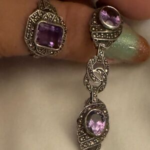 Vintage Sterling silver amethyst Bracelet and Ring Set